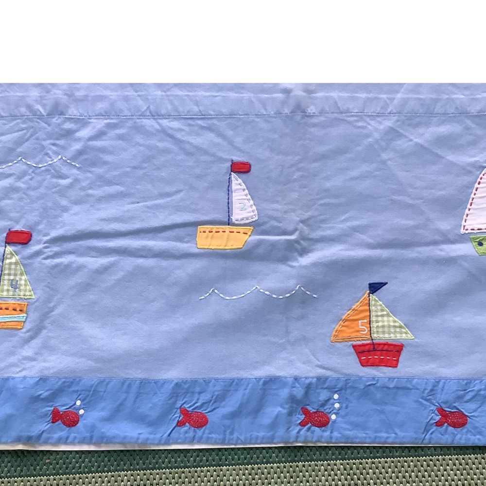 Pottery Barn Kids Sailboat Embroidered Window Valance Nautical Blue Fish Nursery - Picture 2 of 7